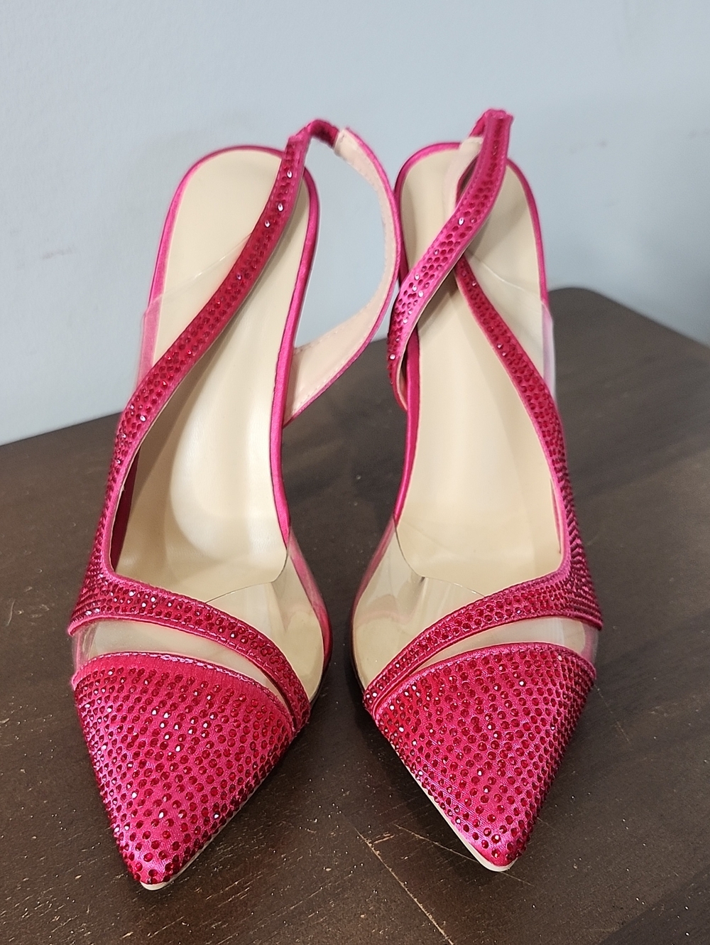 Pink Crystal Pointed-Toe Slingback Heels
